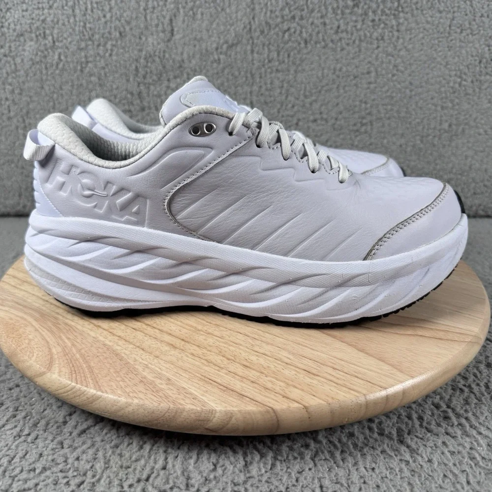 Hoka Bondi SR Mens 11.5 White Leather Work Industry Shoes Non Slip 1110520 WWH